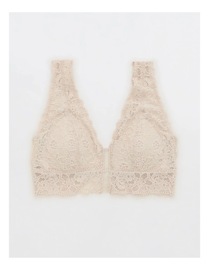 Show Off Eyelash Lace Padded Plunge Bralette in Beige