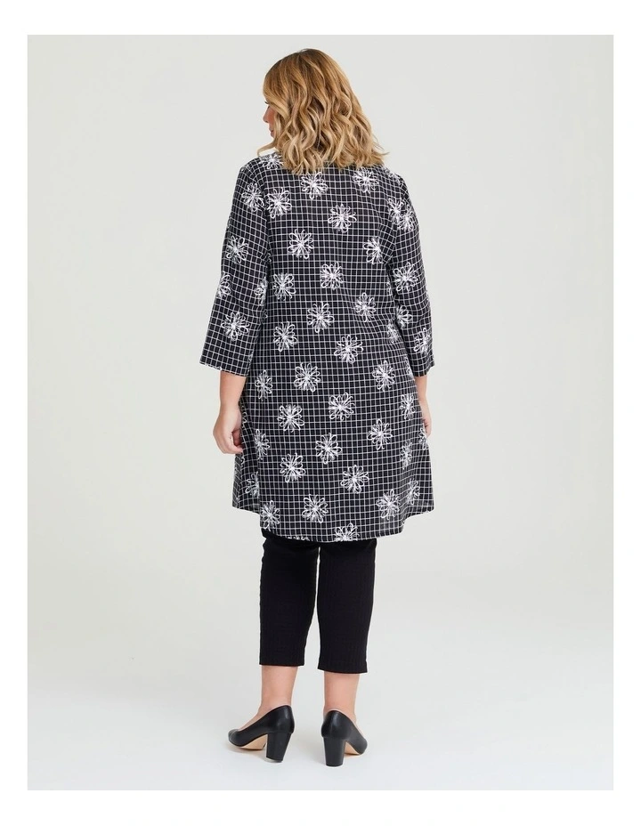 Linen Blend Floral Check Shirt in Black/White