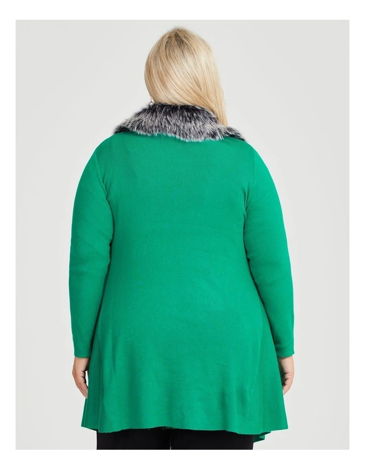 Glamour Fur Collar Bamboo Cardigan i Fern