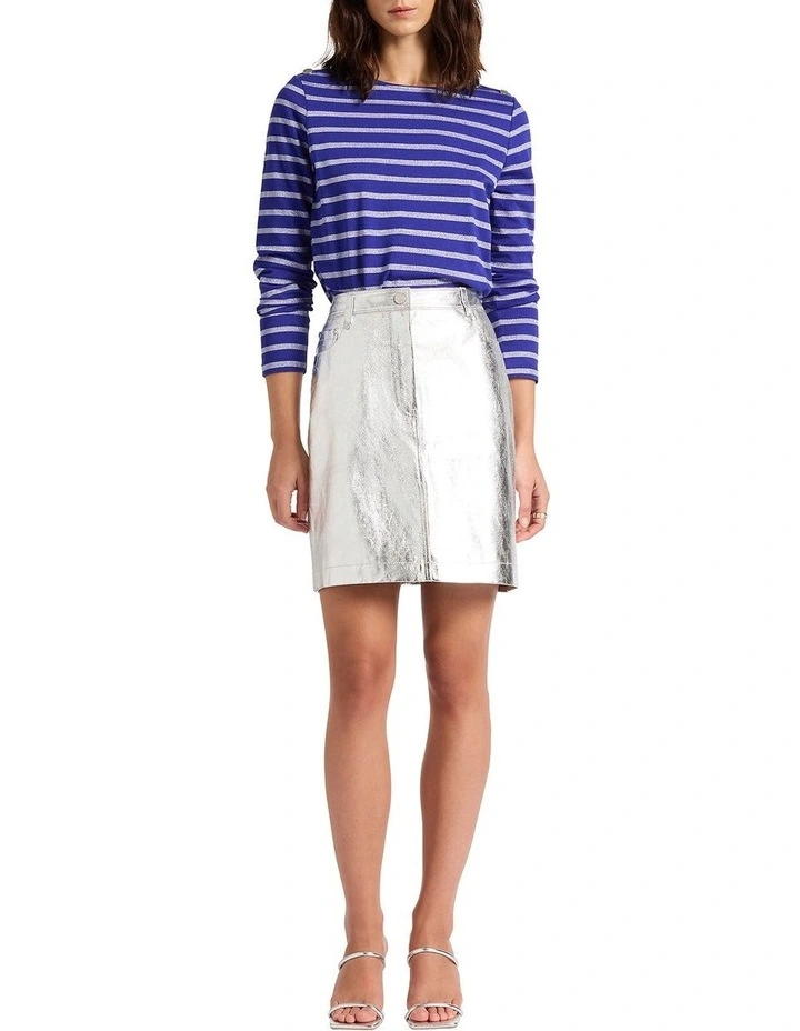 Nicola Foil Leather Skirt in Silver