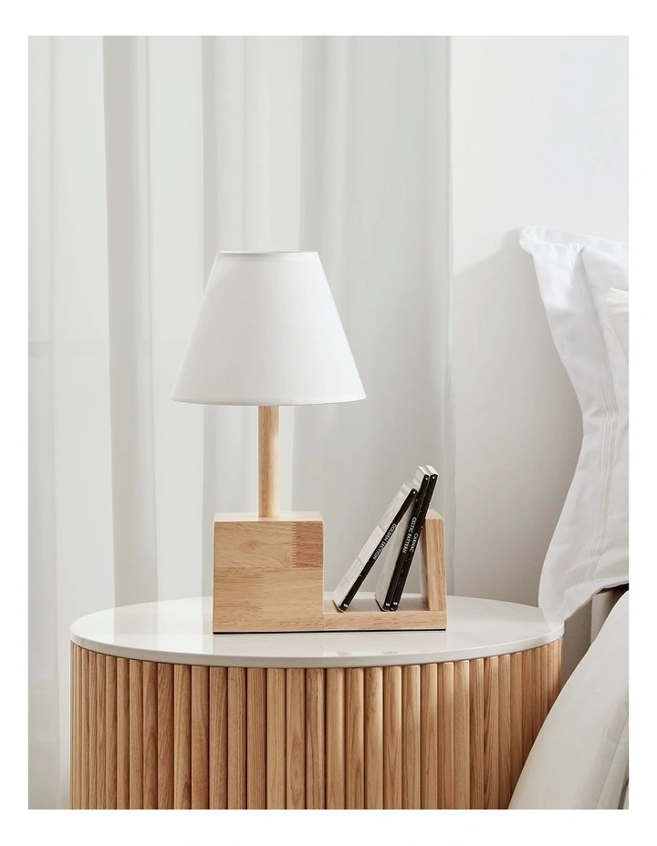 Marie Wooden Bedside Table Lamp With Bookshelf in Brown