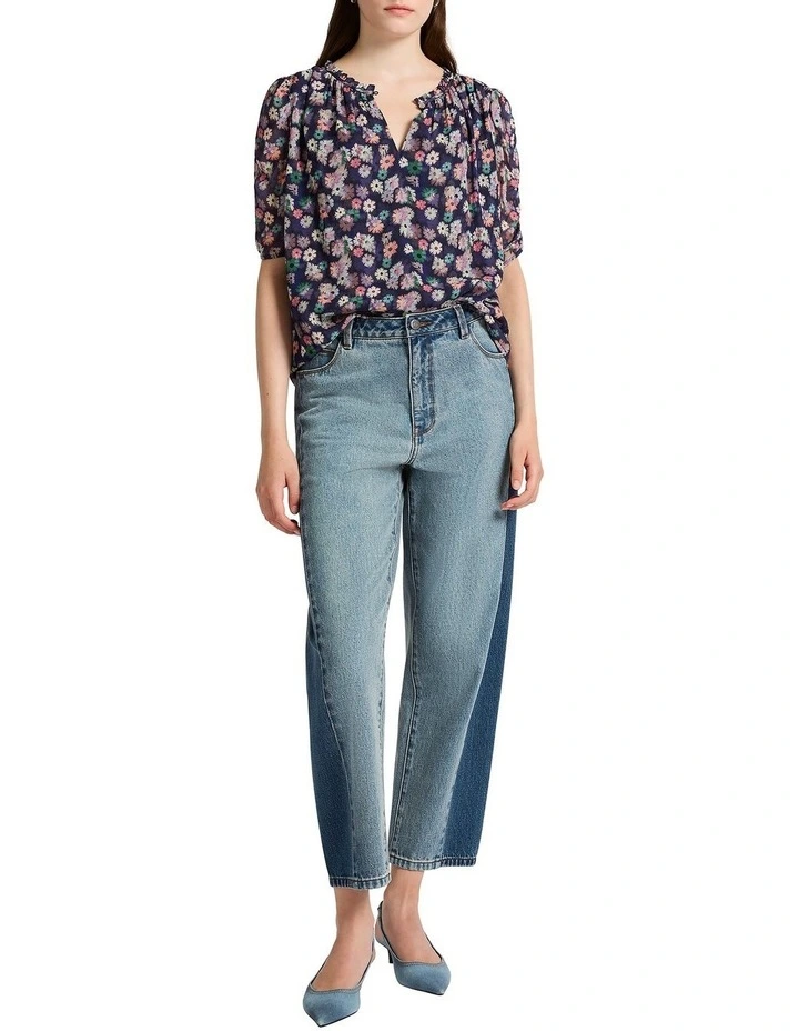 Drive Me Daisy Blouse in Navy Multi