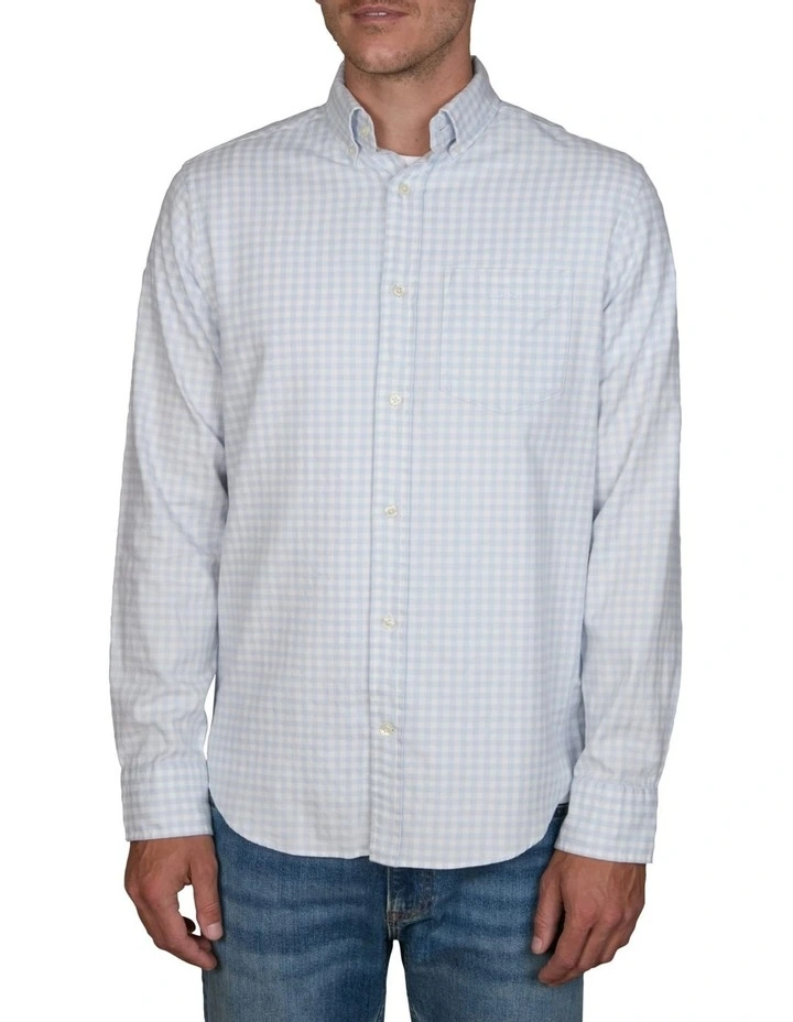 Regular Fit Jaspe Yarn Gingham Shirt in Muted Blue