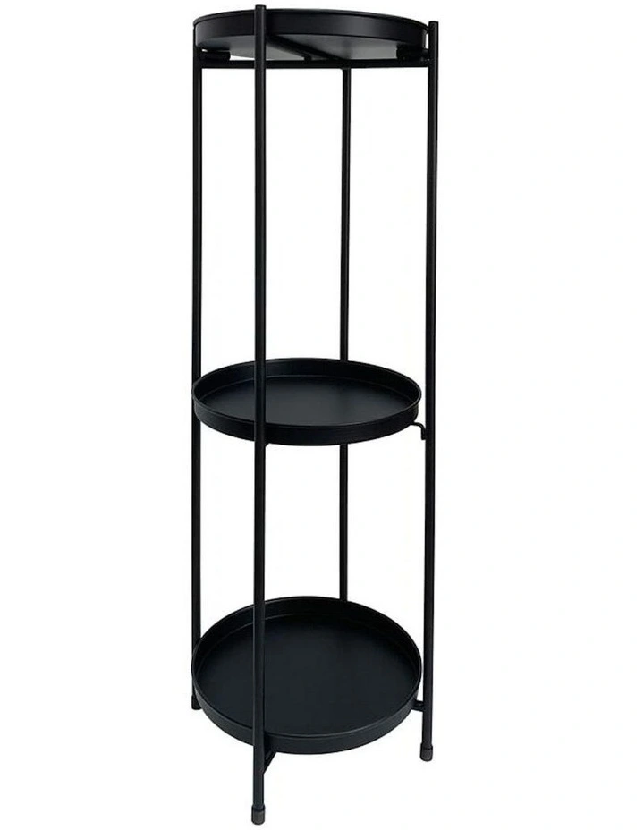 Round 3-Shelf Metal Planter Stand 81cm in Black