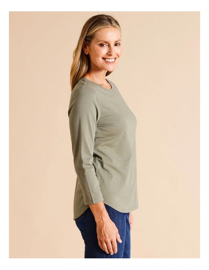 Organic Cotton Wardrobe Staple 3/4 Sleeve Tee In Khaki