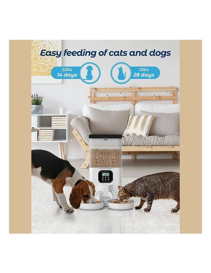 Two-Way Splitter Automatic Pet Feeder in White