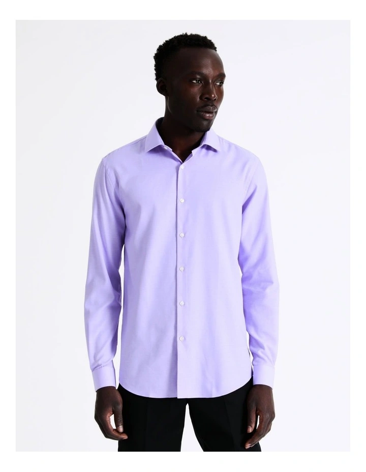 Slim Long Sleeve 1 Colour Dobby Shirt in Purple