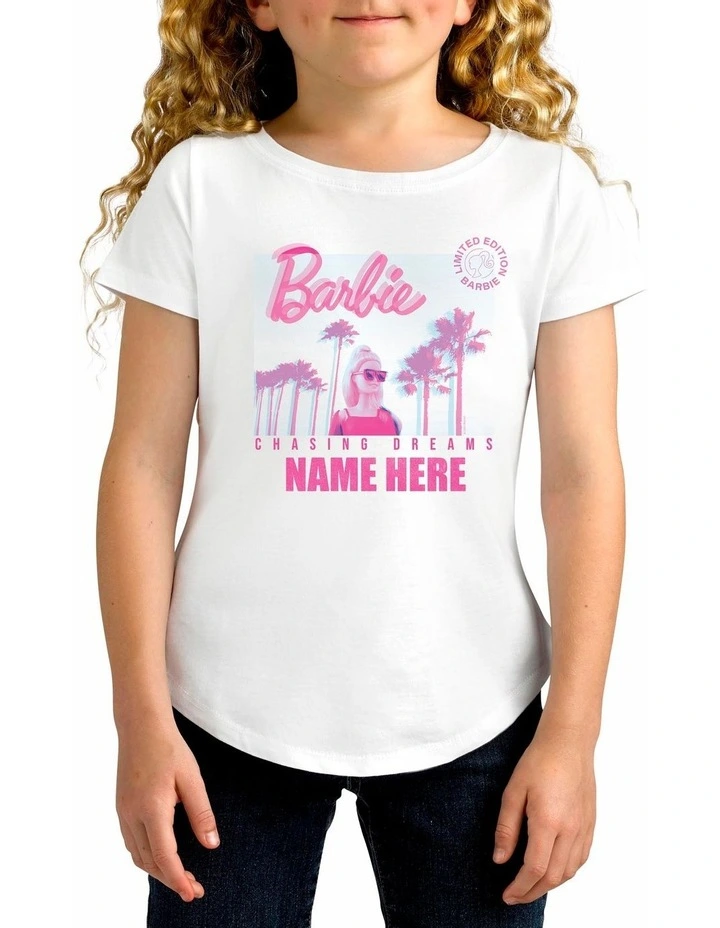 Barbie Chasing Sunsets Personalised Cotton T-Shirt in White