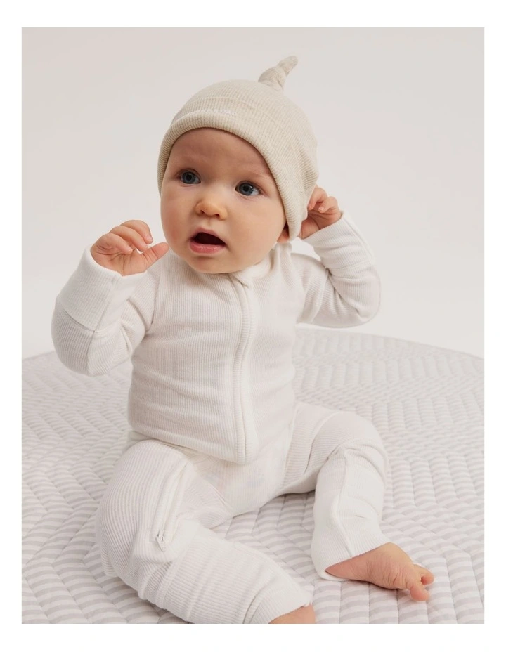 Unisex Organically Grown Cotton Rib Beanie in Oatmeal Marle