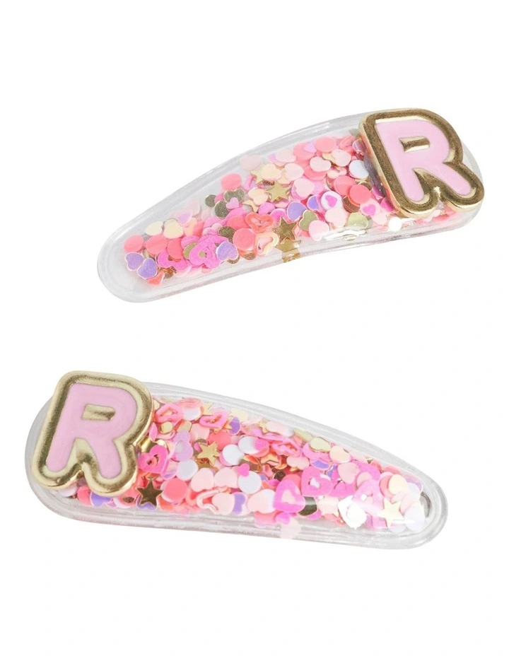 Initial "R" Confetti Snap Clips in Multi