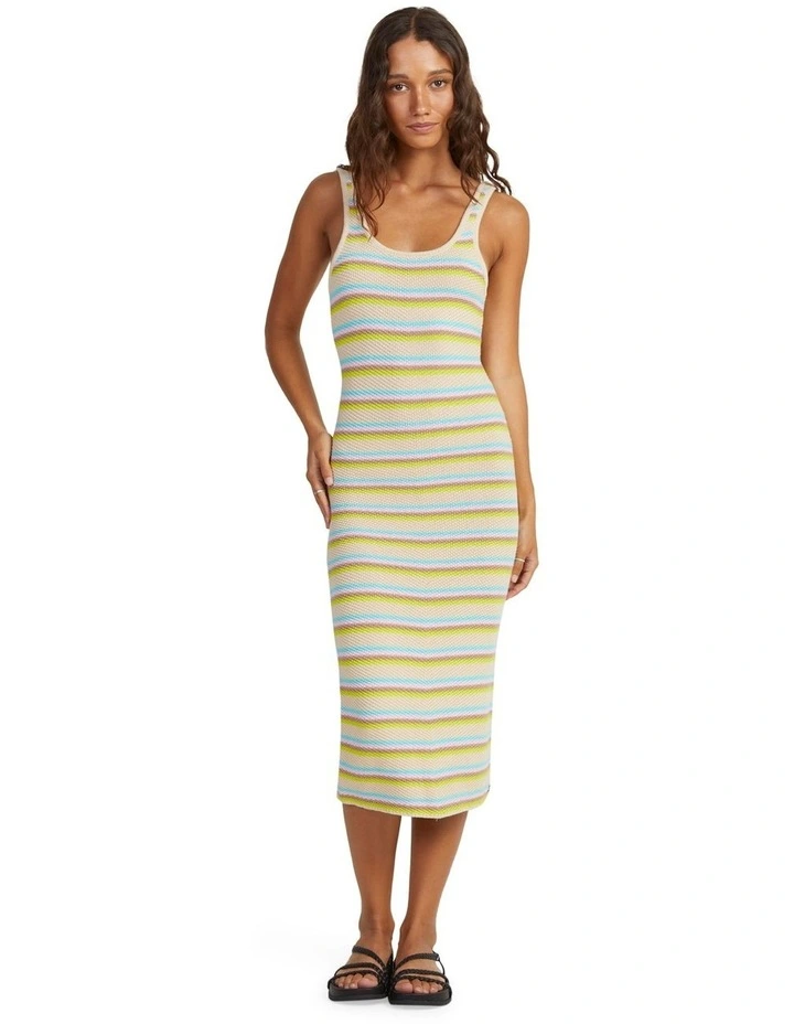 Playa Del Amor Strappy Vest Top Dress in Tapioca Surf Happy Stripe