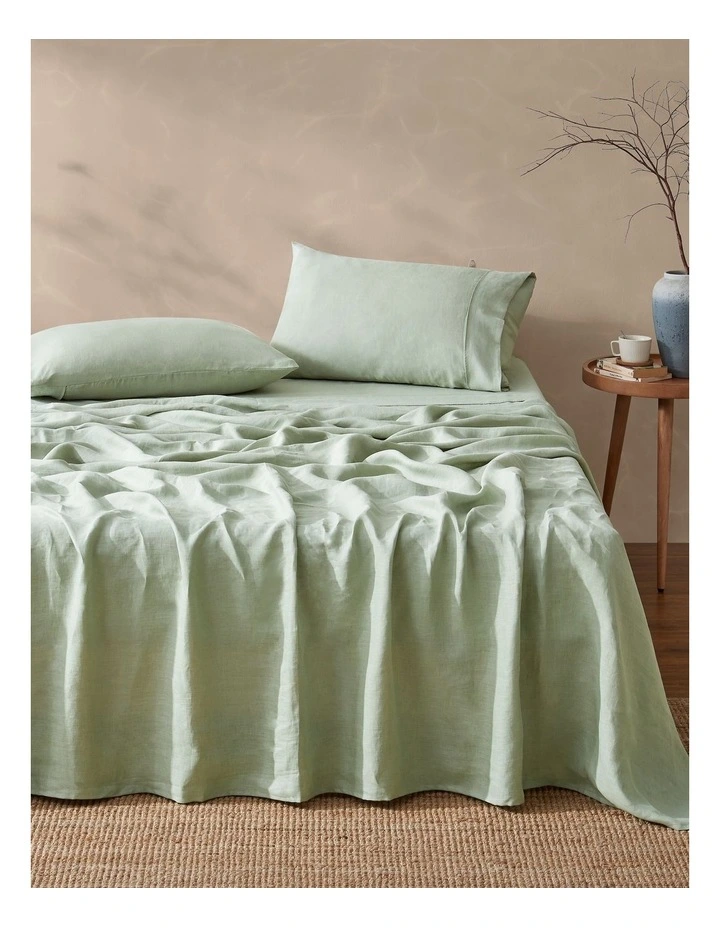 Vintage Washed Hemp Linen Sheet Set in Sage