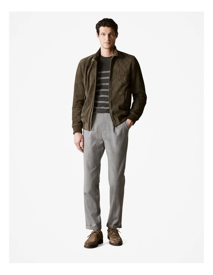 Relaxed Fit Wool Blend Pleat Front Pant in Grey Melange