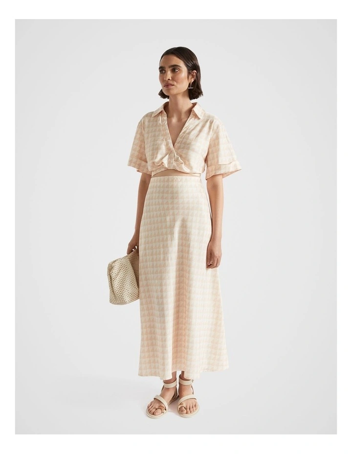 Satin Geo Skirt in Soft Wheat Geo