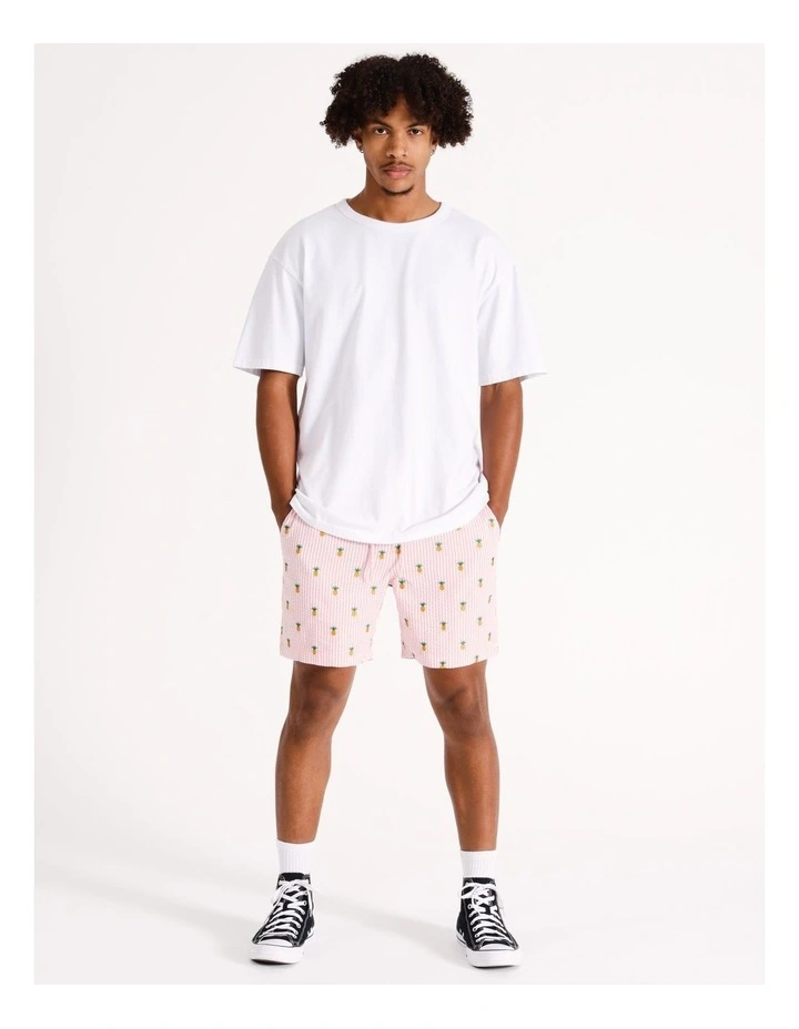 Embroidered Seersucker Stripe Short in Pink