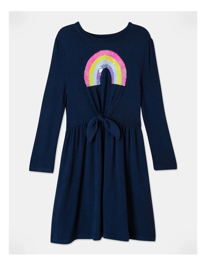 Long Sleeve Tie Front Dress in Navy