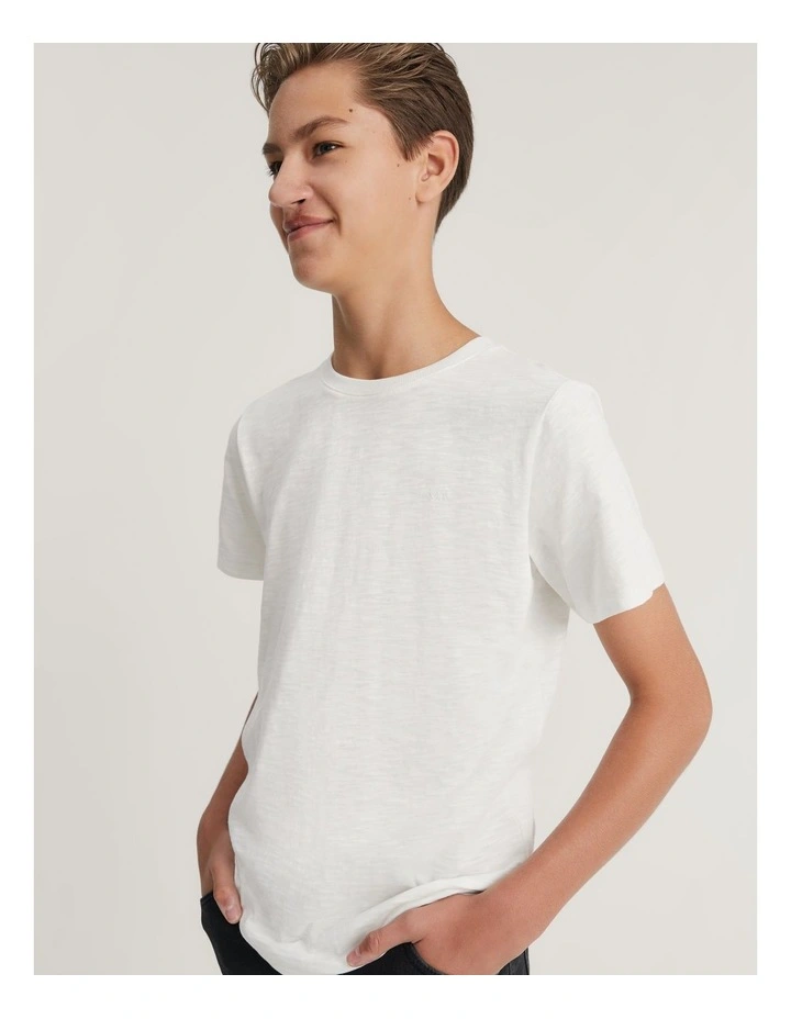 Teen Recycled Cotton Blend Plain CR Short Sleeve T-shirt in White