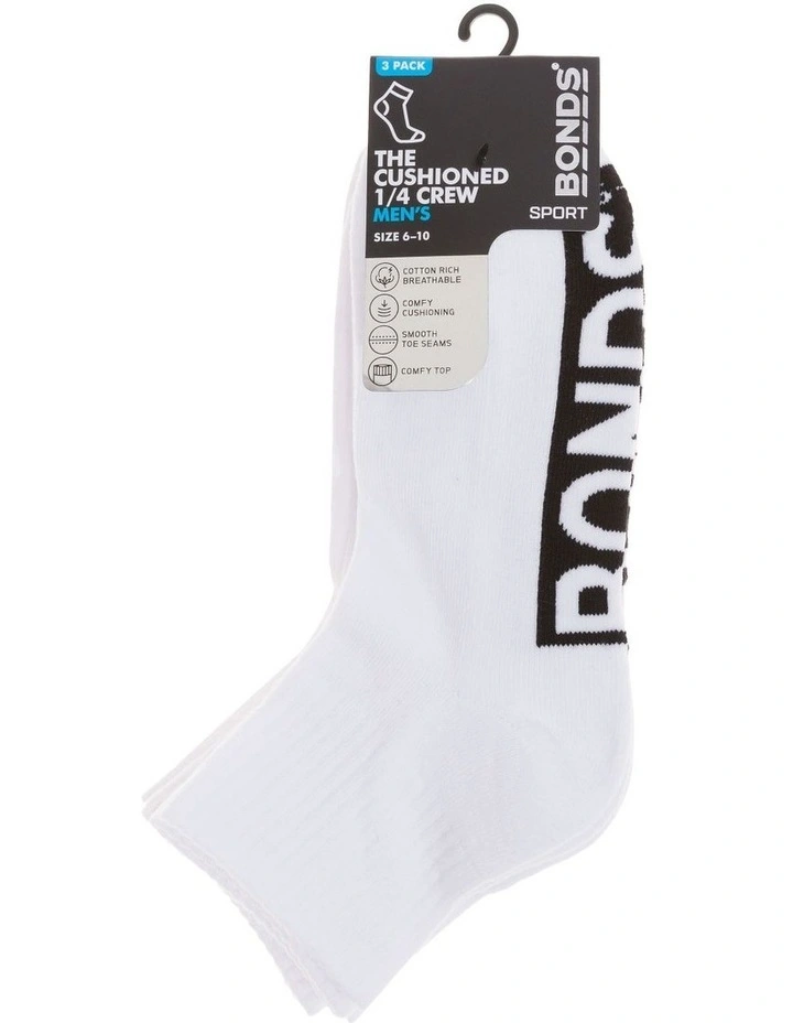 Logo Quarter Crew Socks 3 Pack in White