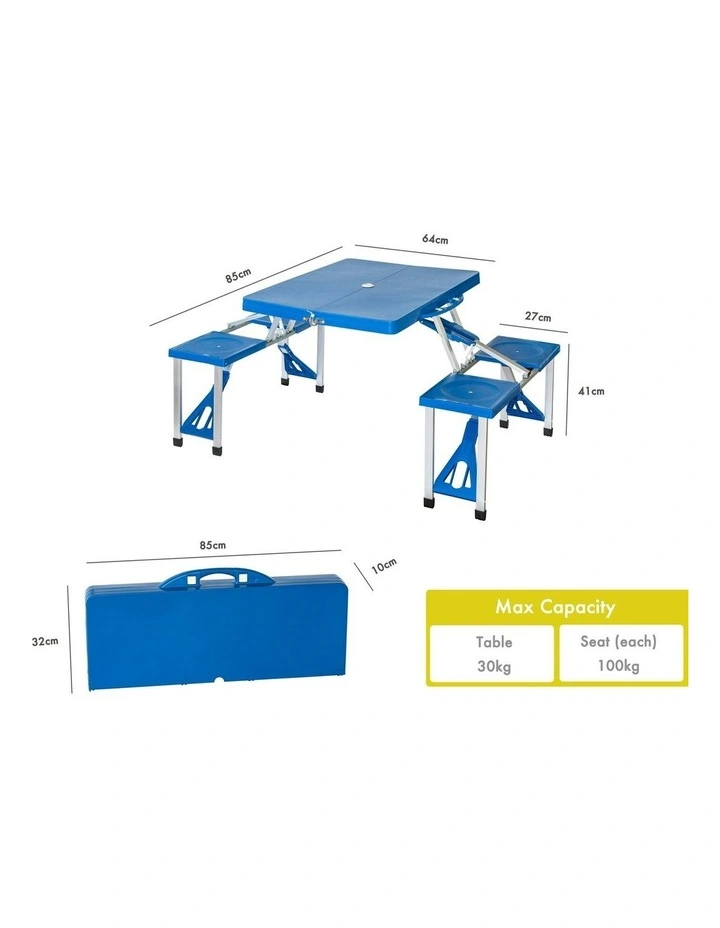 Foldable Lightweight 4-seater Camping Table Set in Blue