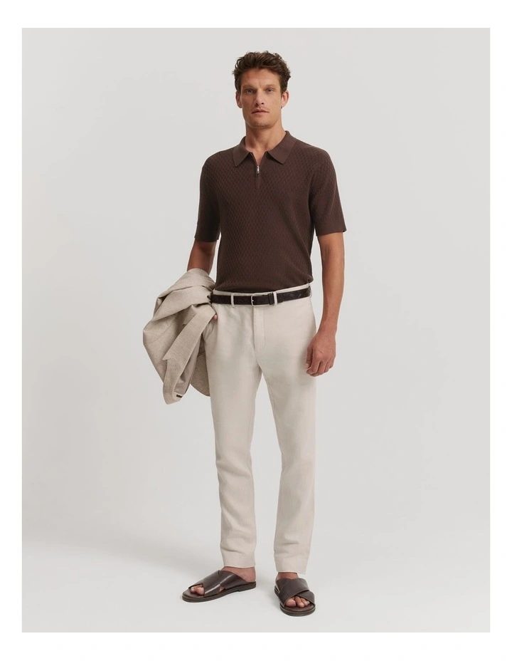 Cotton Silk Textured Knit Polo Shirt in Chocolate