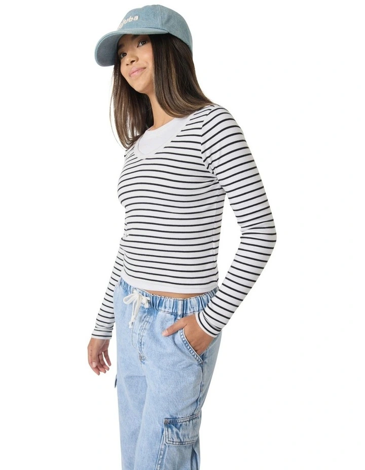 Scoop Long Sleeve Tee in Black/White