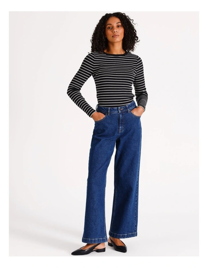 Organic Blend Crew Neck Long Sleeve Rib Tee in Black