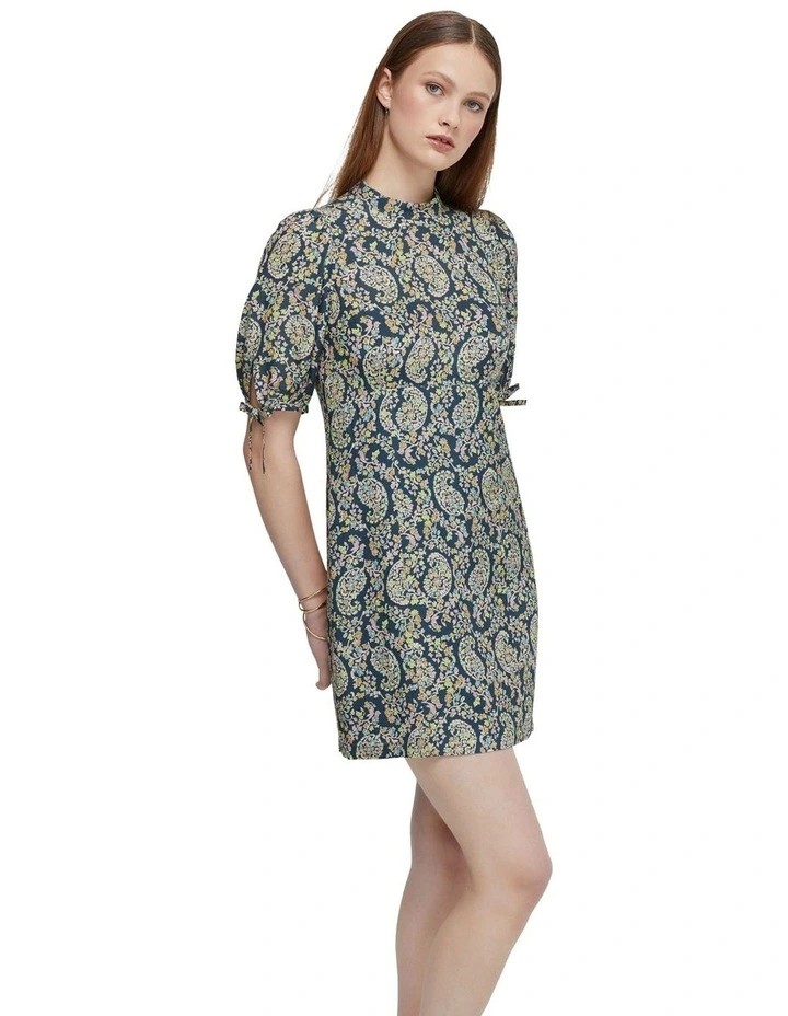 Rhapsody Paisley Mini Dress in Petrol Blue