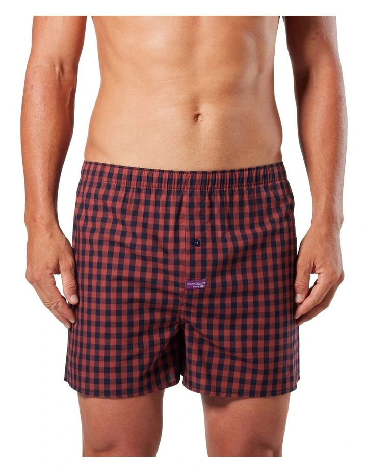 Simple Check Cotton Boxer Shorts in Navy/Red