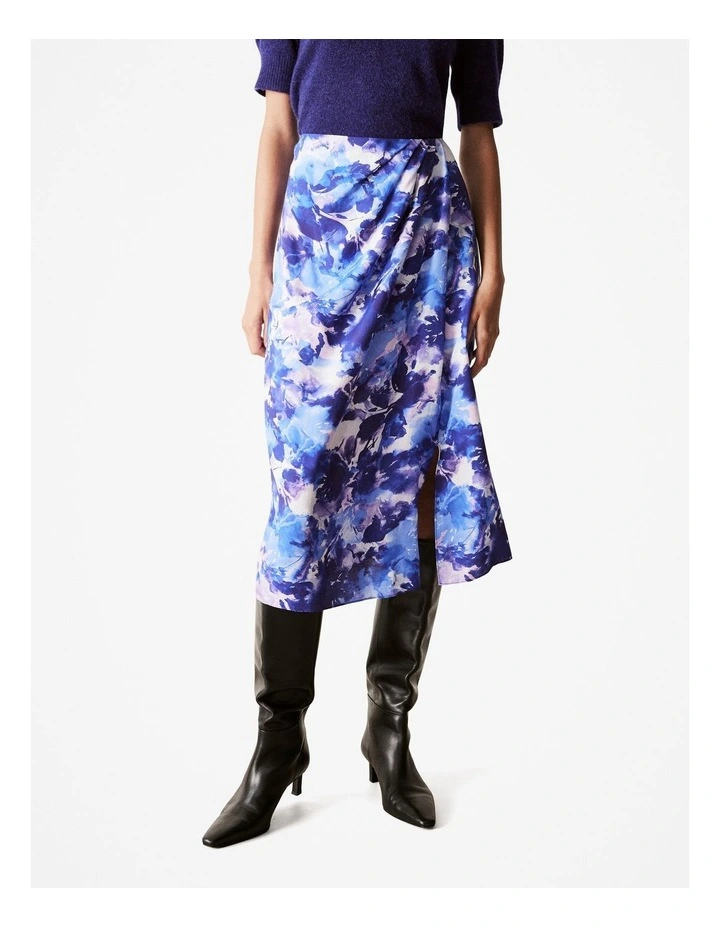 Modal Watercolour Floral Skirt in Royal Purple