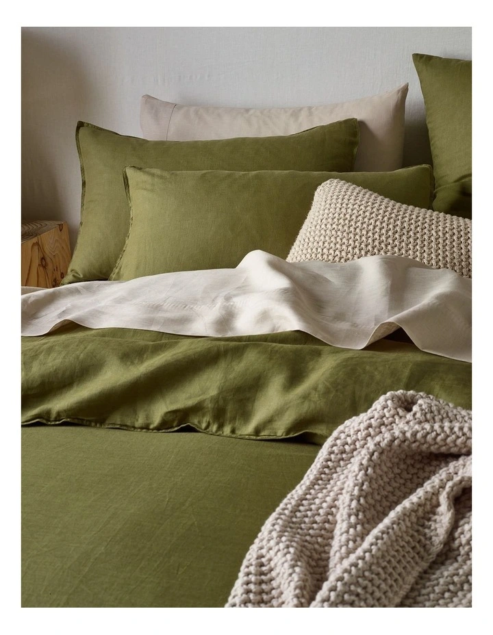 Sandy Cape Linen Quilt Cover Set in Shrub