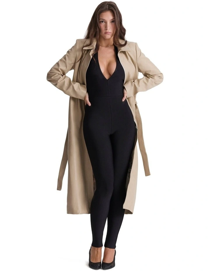 Ariel Vegan Leather Trench Coat in Beige