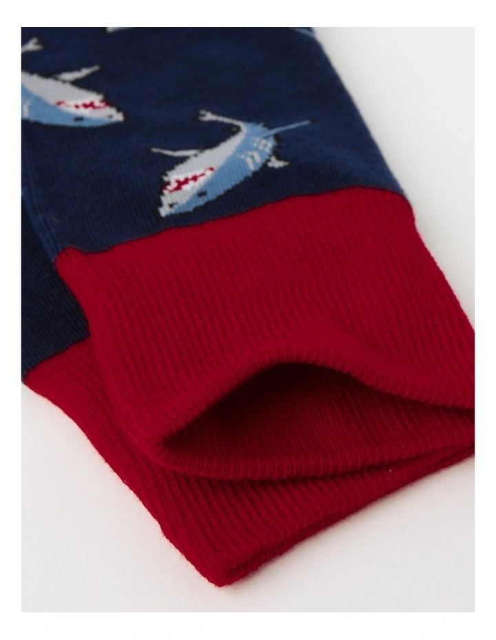 1 Pair Swimming Shark Crew Length Socks in Navy