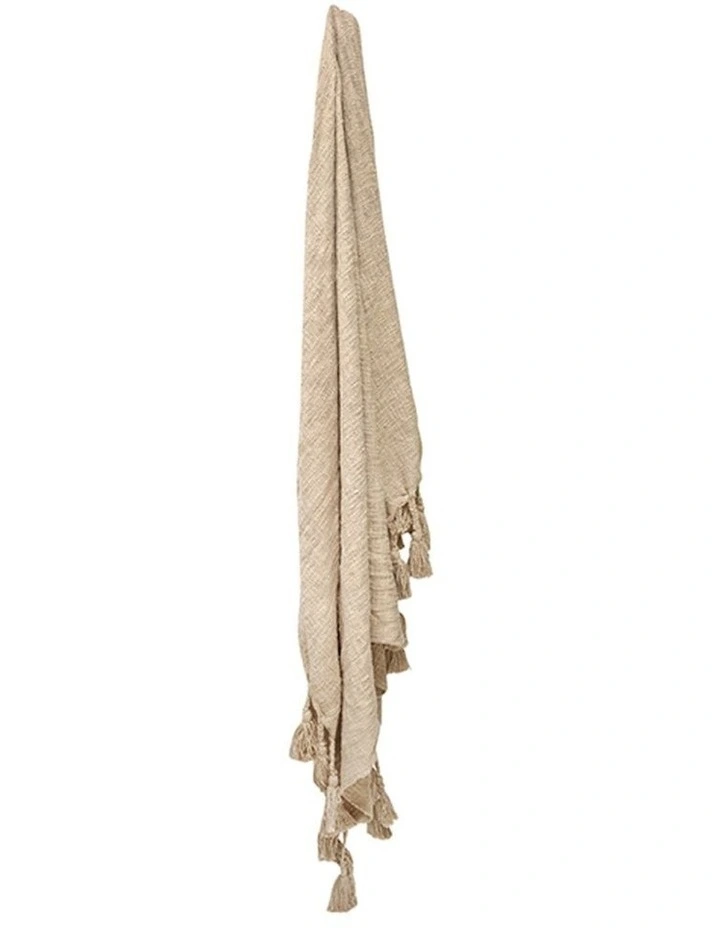 Neo With Giant Tassels Cotton Throw Blanket in Beige