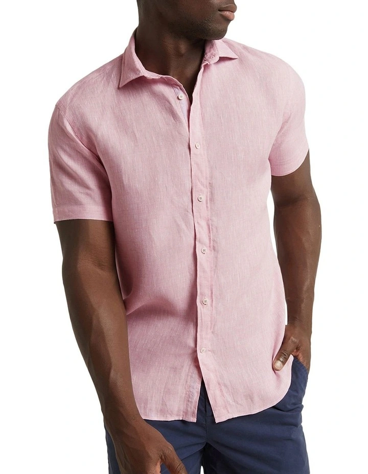 Marbella Linen Short Sleeve Shirt in Pink