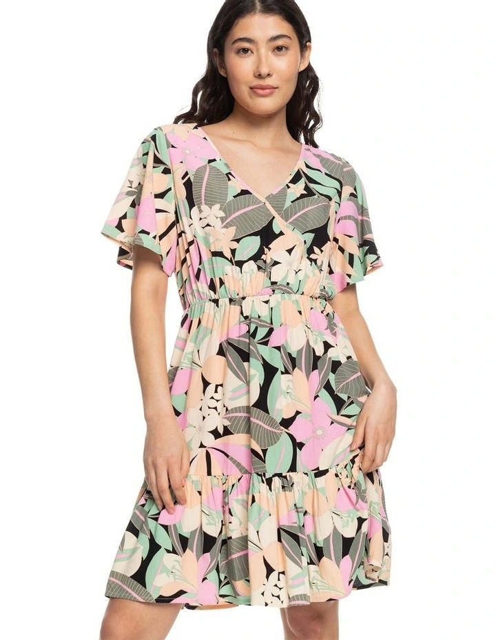 Sea Symphony Again Midi Dress in Anthracite Palm Song