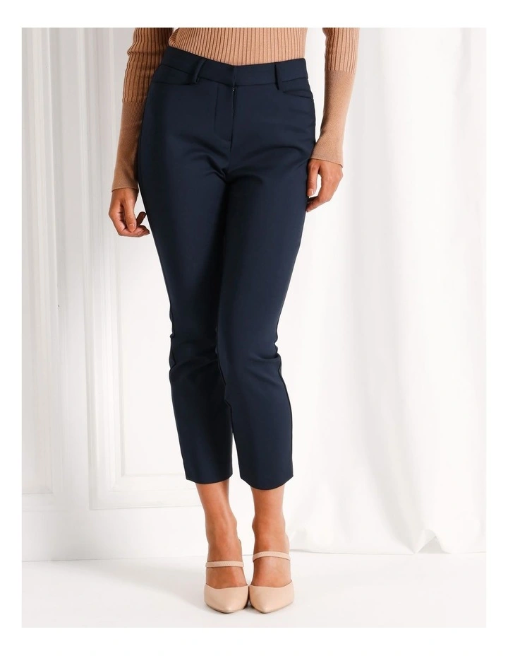 Maya Mid Rise Cropped Organic Blend Cotton Sateen Pants in Navy