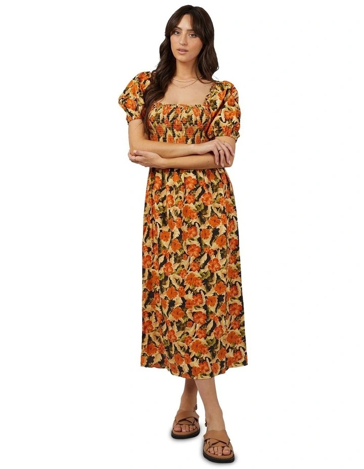 Margot Floral Shirred Dress in Print