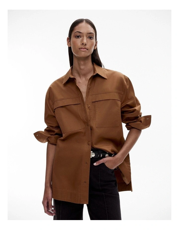 Organic Cotton Pocket Detail Shirt in Dark Cocoa