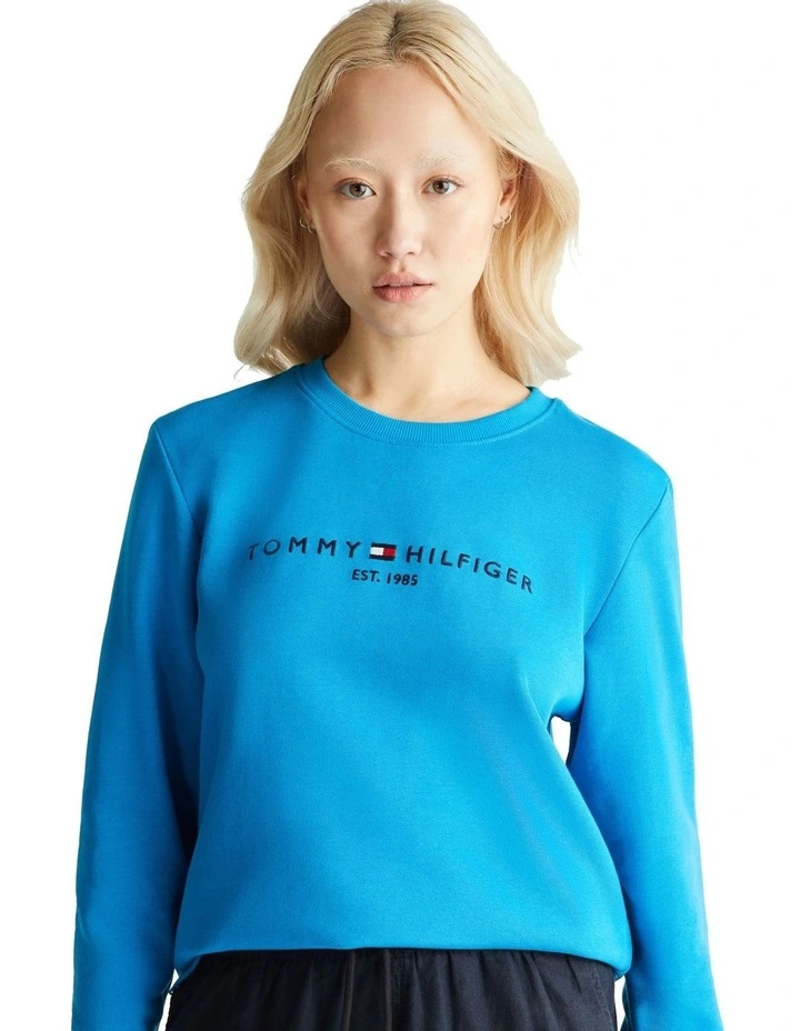 Logo Cotton Crew Neck Sweatshirt in Blue
