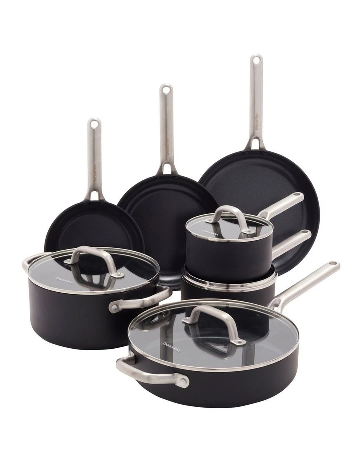 Omega Hard Anodized Ceramic Nonstick 7 Piece Cookware Set in Black