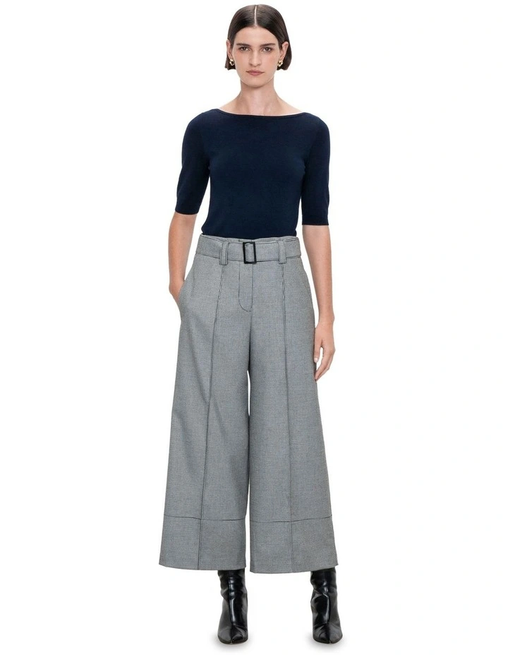 Elbow Sleeve Slash Neck Knit Top in Ink