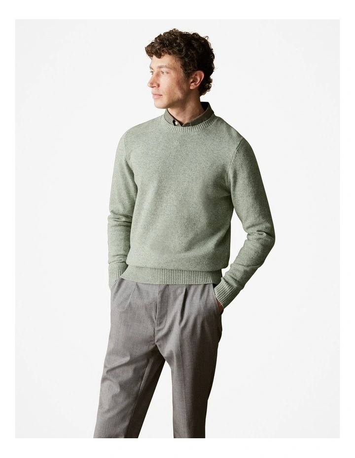 Merino Nep Crew in Moss Green
