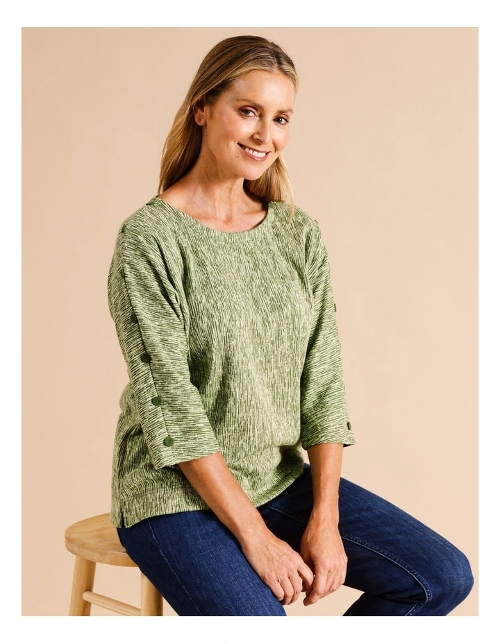 3/4 Magyar Button Sleeve Tee In Forest/Ivory