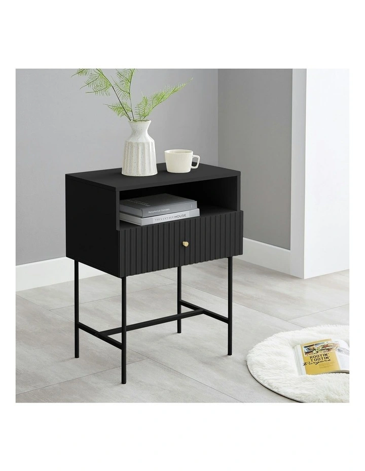 Lucia Slender Fluted Bedside Table in Black