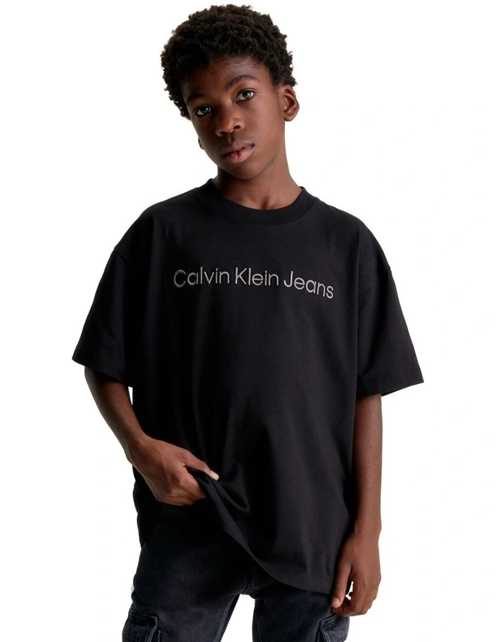 Raised Institutional Logo Short Sleeve T-shirt in Black