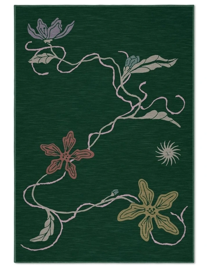 Sunlight Washable Chenille Area Rug in Green