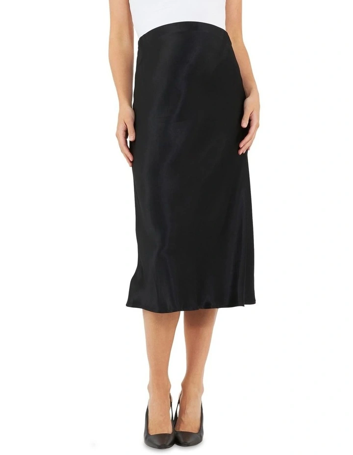 Crystal Satin Skirt in Black