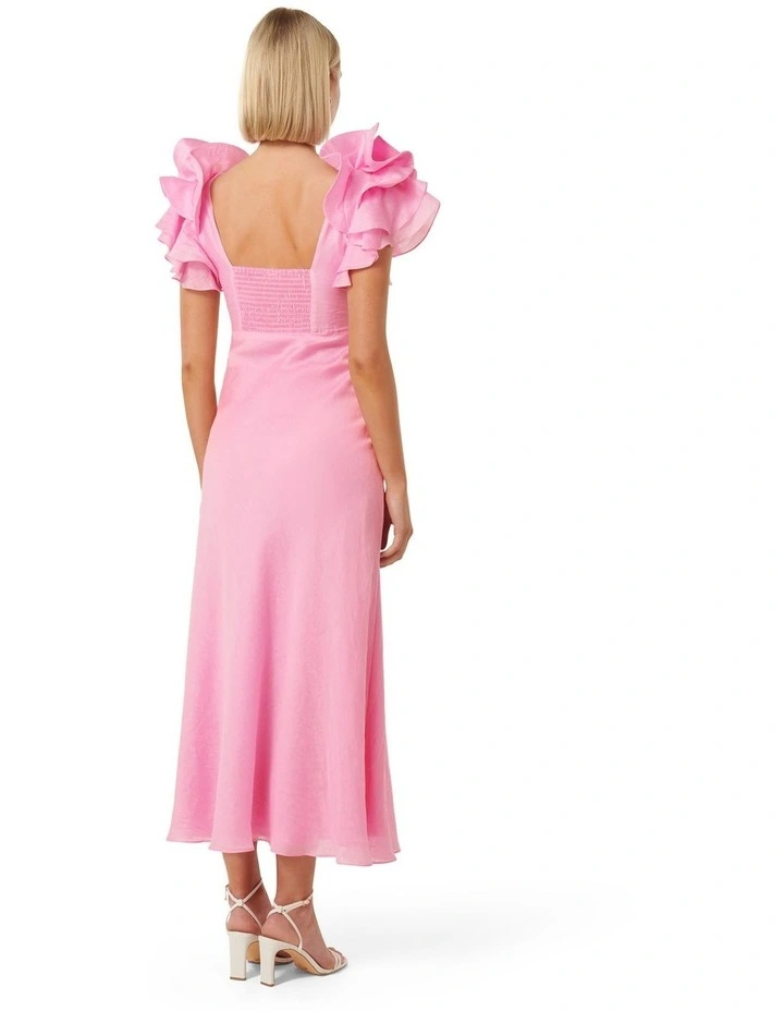 Rylie Ruffle Shoulder Maxi Dress in Pink