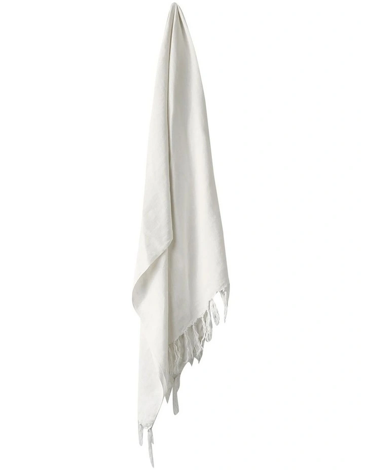 Vintage Linen Fringe Throw in Marshmallow