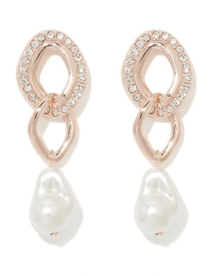 Signature Calm Crystal and Pearl Drop Earrings in Pink